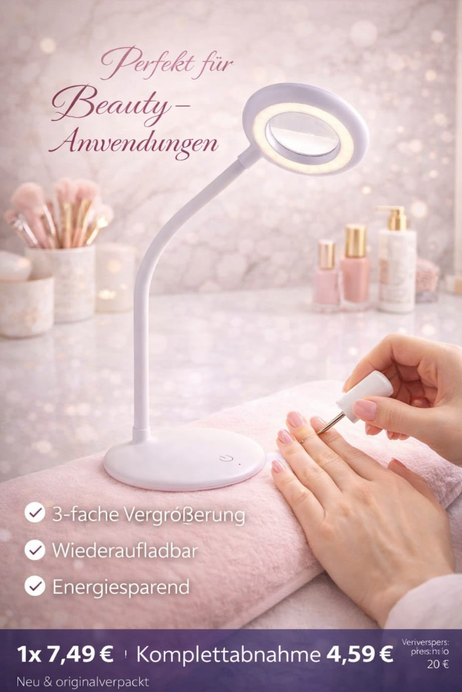 LED Beauty Tischlampe mit Lupe